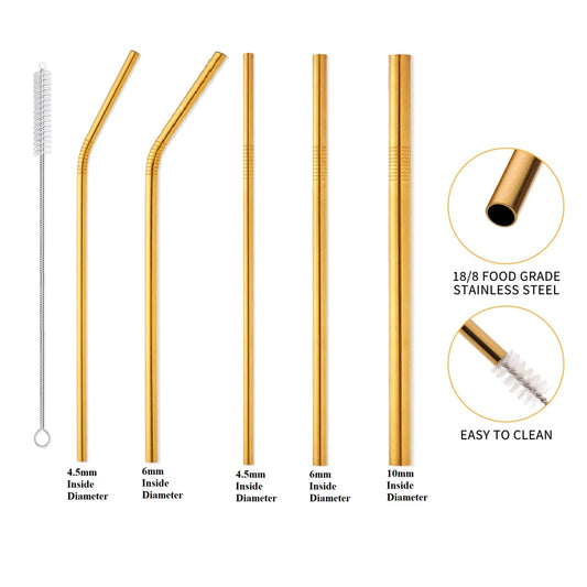 Pack of 5 - Different Diameters Stainless Steel Reusable Drinking Straws With Cleaning Brush - Techmanistan in Pakistan