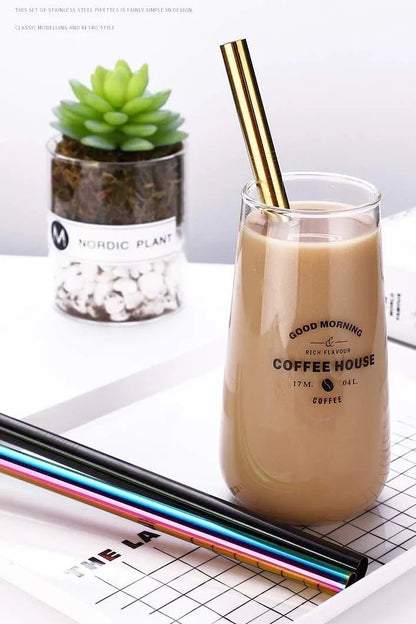 Pack of 5 - Different Diameters Stainless Steel Reusable Drinking Straws With Cleaning Brush - Techmanistan in Pakistan