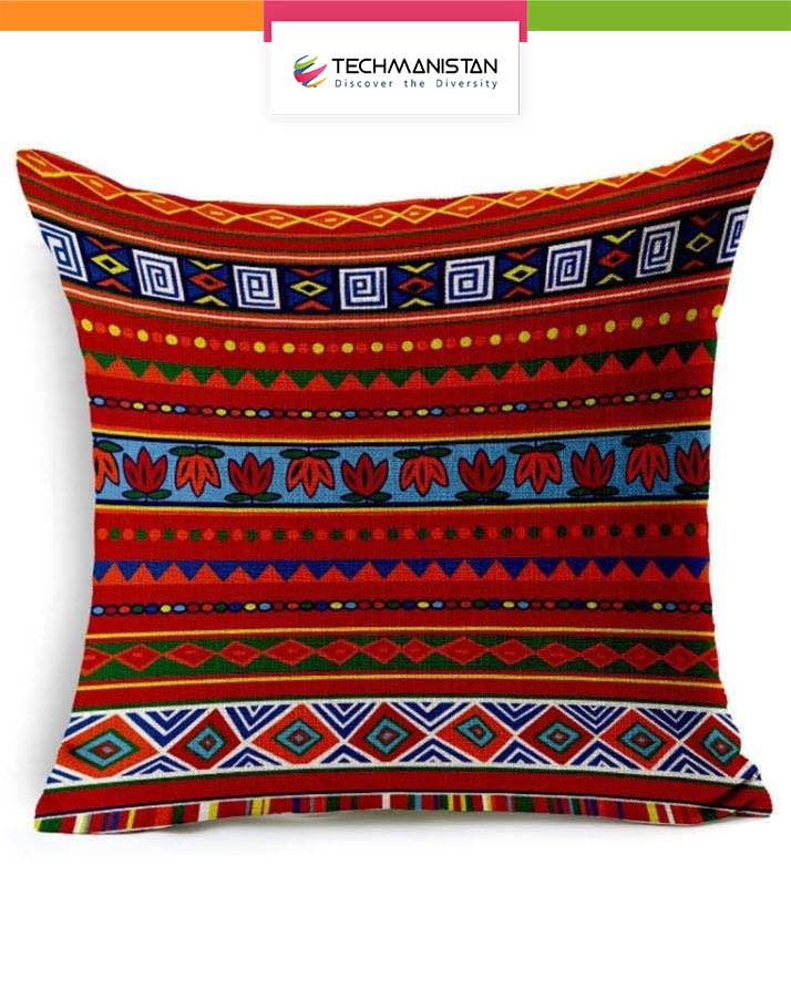 Pack Of 5 - Ethnic Design Cushions - Multicolor cushion covers Without Filling, Cushioncover for Sofa Designer Fancy Geometric pillows printed set - Techmanistan in Pakistan