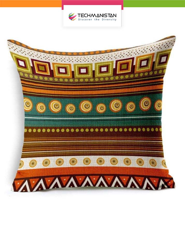 Pack Of 5 - Ethnic Design Cushions - Multicolor cushion covers Without Filling, Cushioncover for Sofa Designer Fancy Geometric pillows printed set - Techmanistan in Pakistan