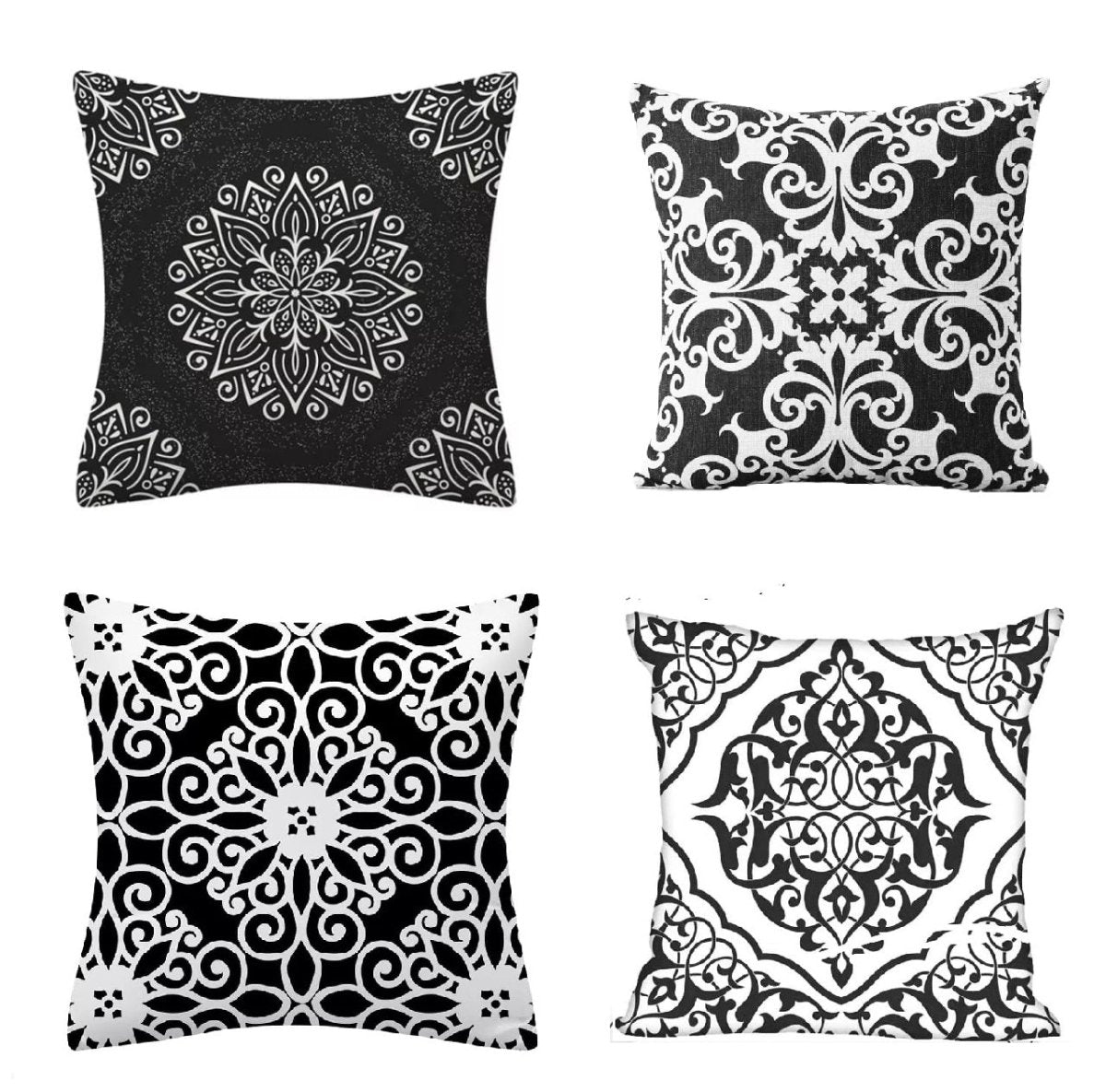 Pack of 5 - Random Design Black & White Geometric Cushion Covers, Throw Pillow, Decorative Case, Without Filling - Techmanistan in Pakistan