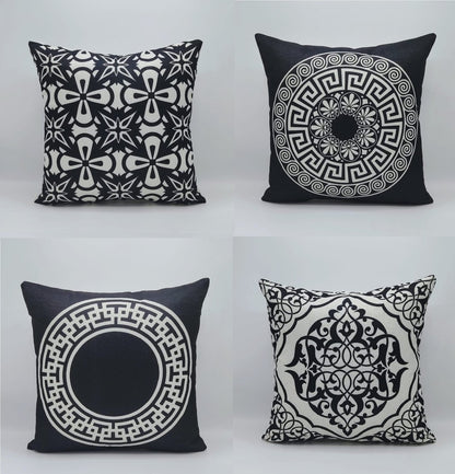 Pack of 5 - Random Design Black & White Geometric Cushion Covers, Throw Pillow, Decorative Case, Without Filling - Techmanistan in Pakistan