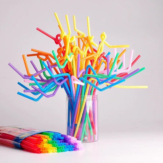 Pack of 50 Multicolored Flexible Straws - Extra Long Bendy Party Straws - Techmanistan in Pakistan