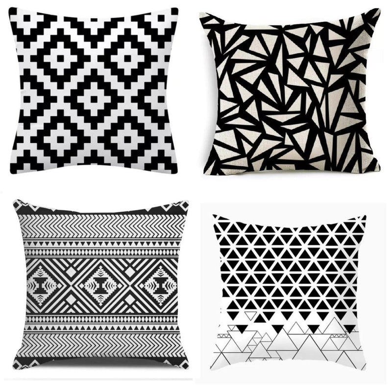 Pack of 6 - Random Design Black & White Geometric Cushion Covers, Throw Pillow, Decorative Case, Without Filling, Bedroom - Techmanistan in Pakistan