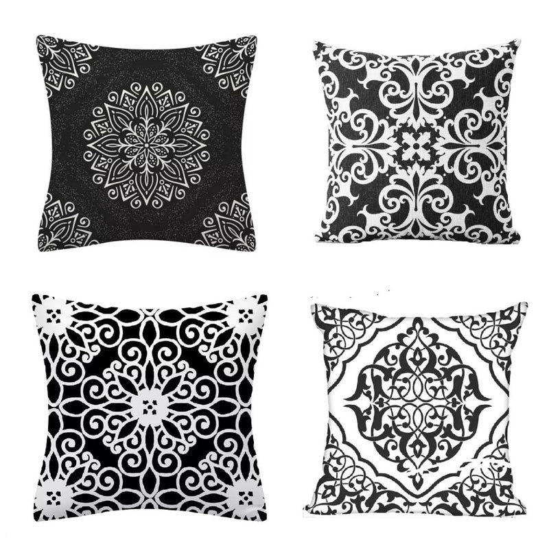 Pack of 6 - Random Design Black & White Geometric Cushion Covers, Throw Pillow, Decorative Case, Without Filling, Bedroom - Techmanistan in Pakistan