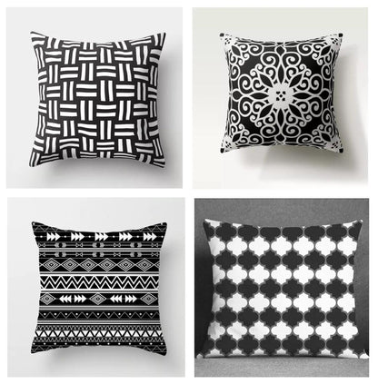 Pack of 6 - Random Design Black & White Geometric Cushion Covers, Throw Pillow, Decorative Case, Without Filling, Bedroom - Techmanistan in Pakistan