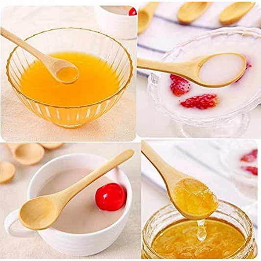 Pack of 6 - Small Bamboo Wooden Spoons Oval Head Small Solid Bamboo Honey Teaspoon - Techmanistan in Pakistan