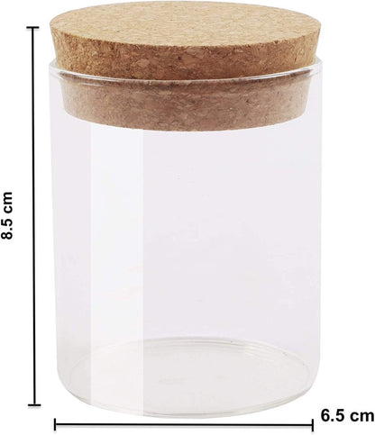 Pack of 6 - Small Glass Food Jar with Cork Lid and Airtight Sealing, Little Clear Canister Jar for Kitchen Storage, Mini Cork Bottle - Techmanistan in Pakistan