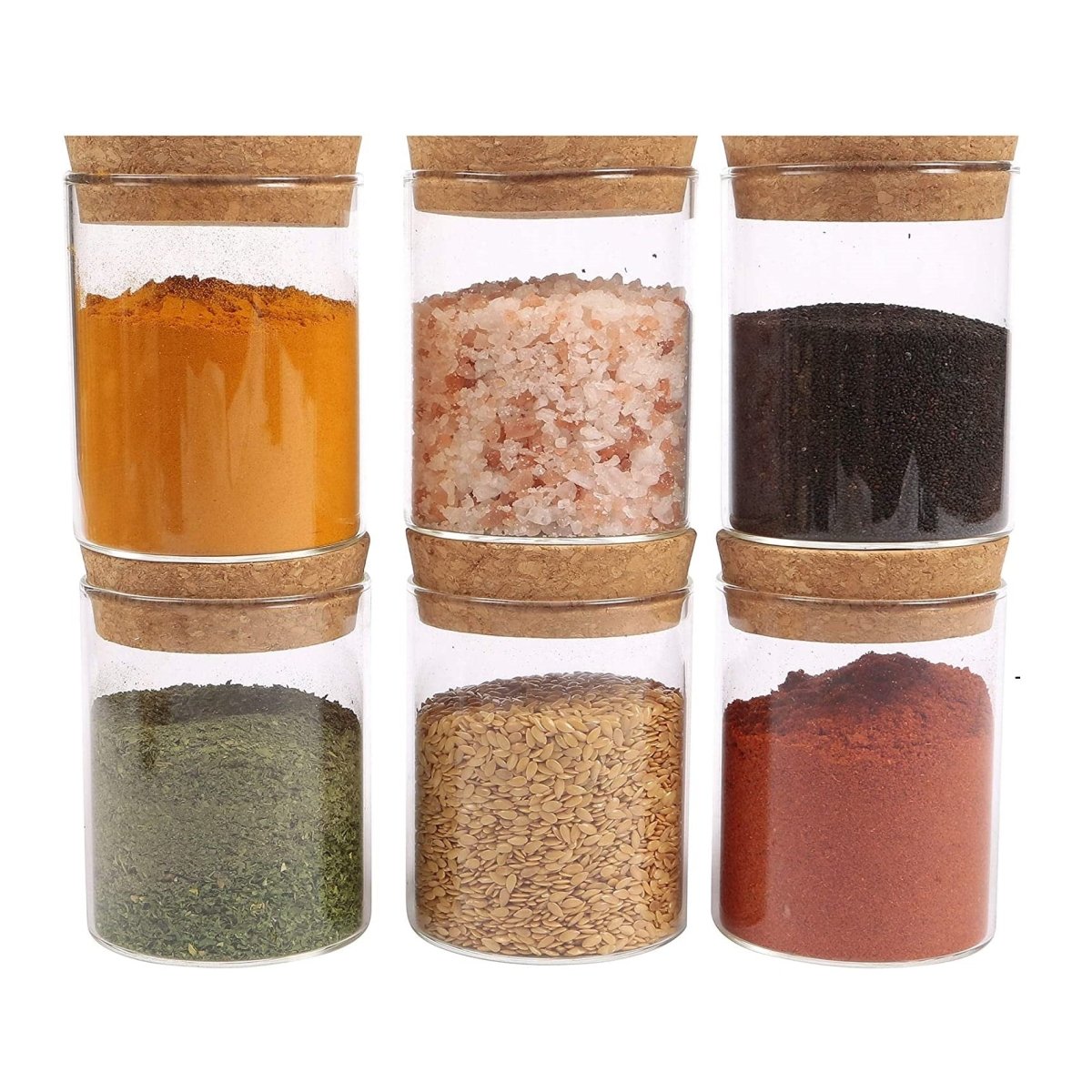 Pack of 6 - Small Glass Food Jar with Cork Lid and Airtight Sealing, Little Clear Canister Jar for Kitchen Storage, Mini Cork Bottle - Techmanistan in Pakistan