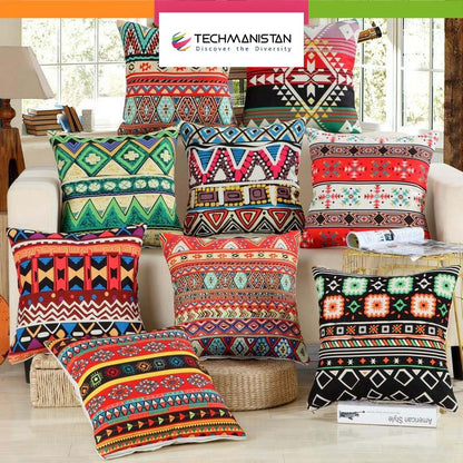 Pack Of 9 Ethnic Design African Geometric Cushions Without Filling, Cushions For Sofa, Printed Cushion Covers For Sofa, Fancy Cushion Covers For Bed, Sofa Pillow Covers, Sofa Cushion Set, Cushion Covers 4 Piece Set Without Filling - Techmanistan in Pakistan