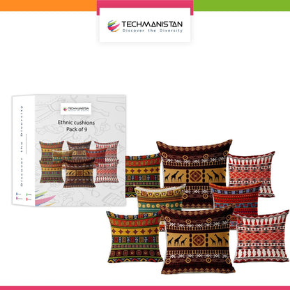 Pack Of 9 Ethnic Design African Geometric Cushions Without Filling, Cushions For Sofa, Printed Cushion Covers For Sofa, Fancy Cushion Covers For Bed, Sofa Pillow Covers, Sofa Cushion Set, Cushion Covers 4 Piece Set Without Filling - Techmanistan in Pakistan