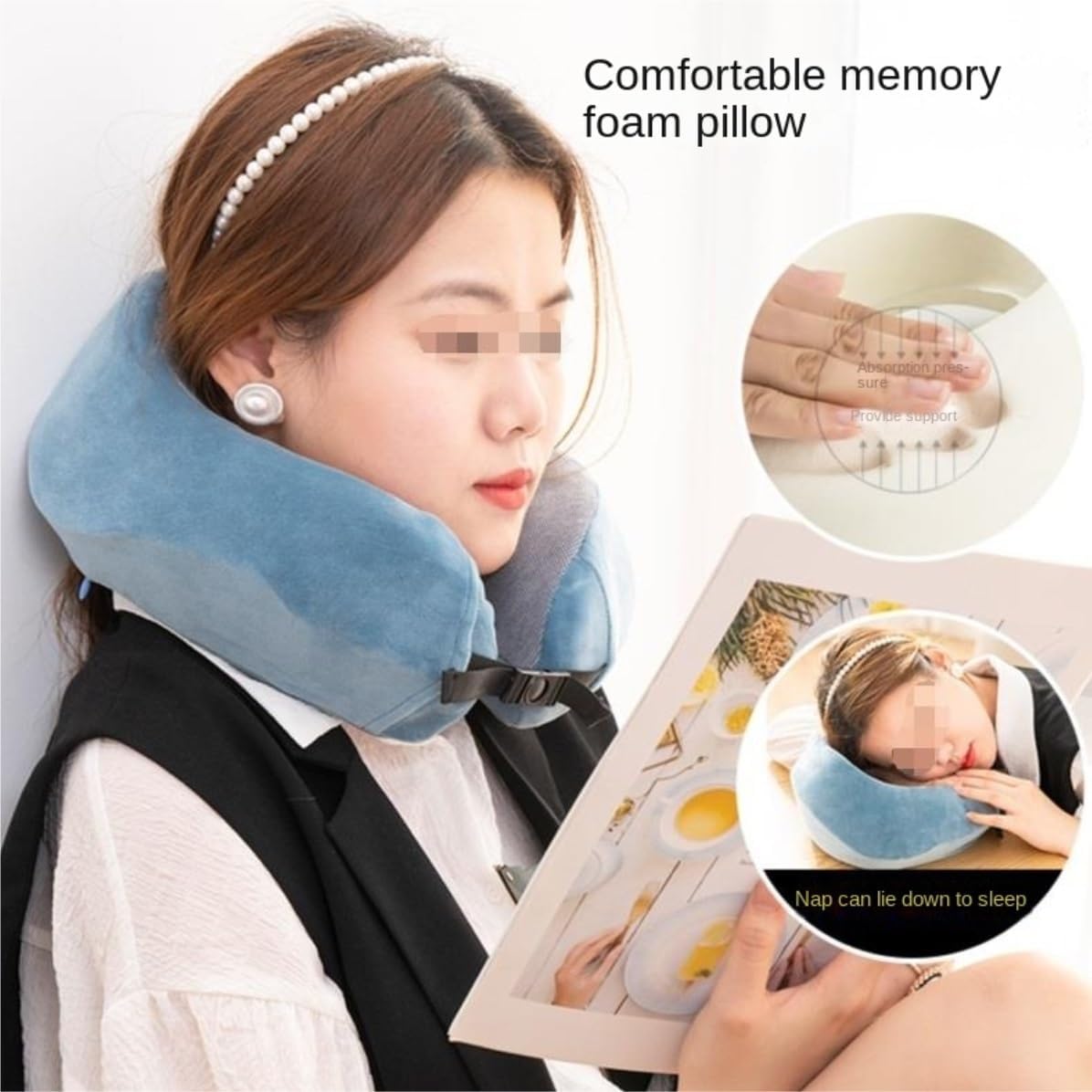 Travel Neck Pillow for Comfort - Memory Foam Support