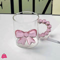 1Pc - Clear Glass Cup with Pink Bow Design