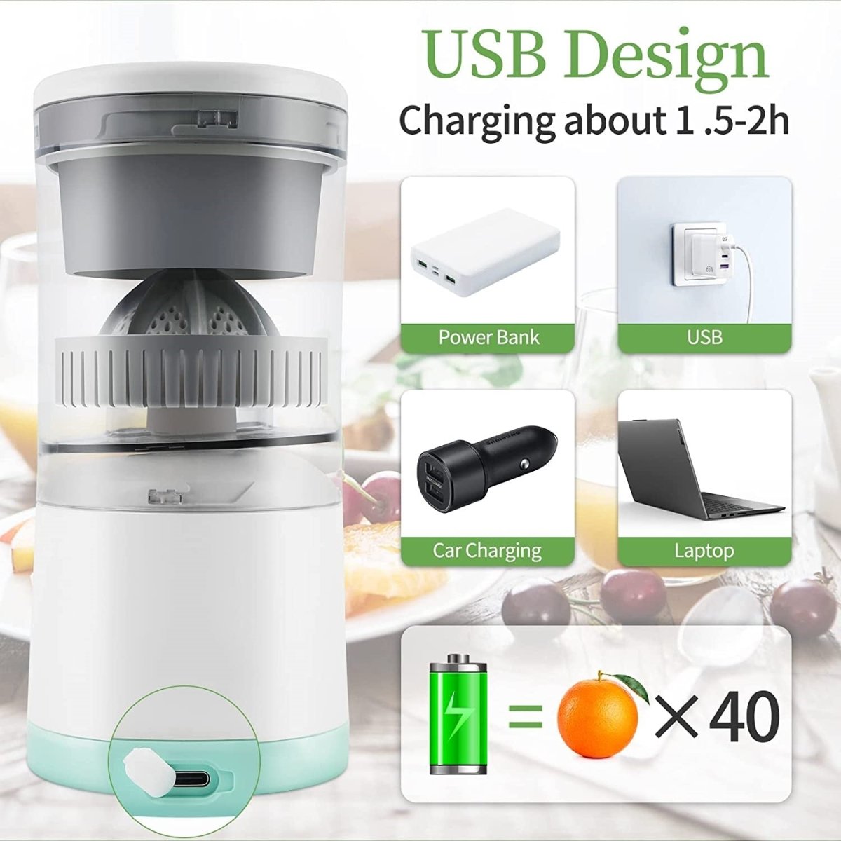 Portable Electric Citrus Juicer Rechargeable Orange Juicer Lemon Squeezer with USB Outlet - Techmanistan in Pakistan