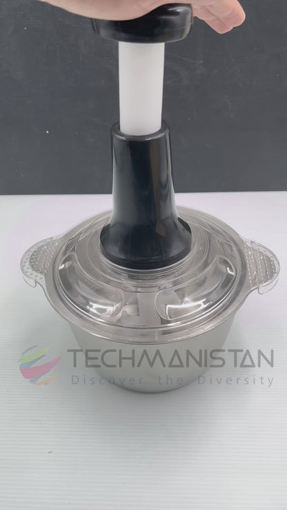 Multifunctional Hand Press Chopper Steel Bowl with 4 Blades - 2L