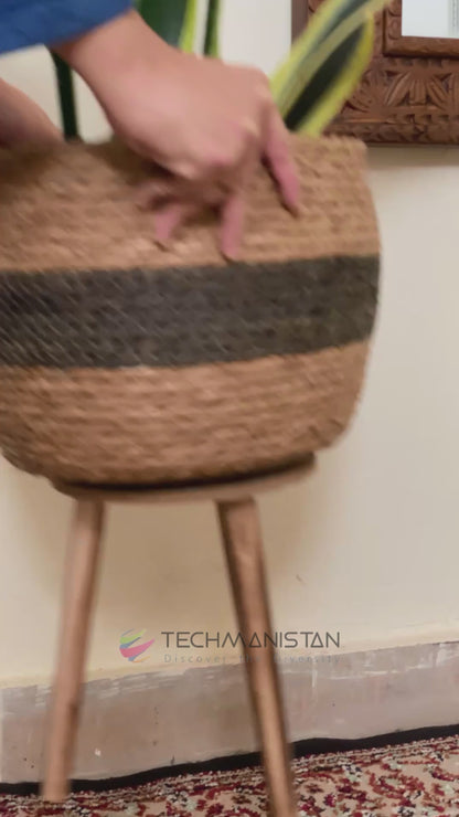 Seagrass Standing Planter Plant Pots With Wooden Legs