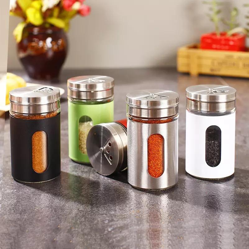 Random Color - 1 Piece Stainless Steel Cover Glass Salt & Pepper Mill With 3 Sized Holes, Spice Container, Salt Mill, Spice Bottle, Retro Spice Jar - Techmanistan in Pakistan