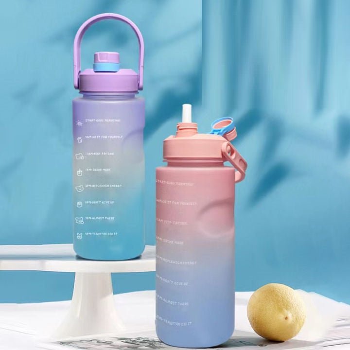 Random Color 2 Liter Multicolor Large Capacity Water Bottle With Motivational Quotes & Time Maker Instructions - Techmanistan in Pakistan