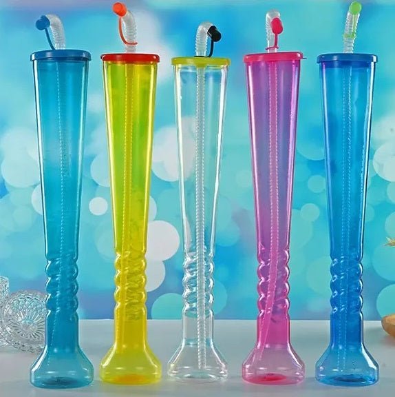 Random Color - 350ml Plastic Slim Bottle With Straw, Long Drinking Sipper, Twisted Tall Cups - Techmanistan in Pakistan
