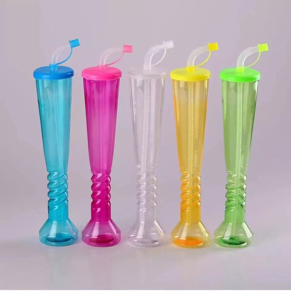 Random Color - 350ml Plastic Slim Bottle With Straw, Long Drinking Sipper, Twisted Tall Cups - Techmanistan in Pakistan