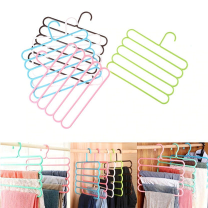 Random Color - 5 Layers Plastic Hanger, Wardrobe Space Saving, Multifunctional Hanger - Techmanistan in Pakistan