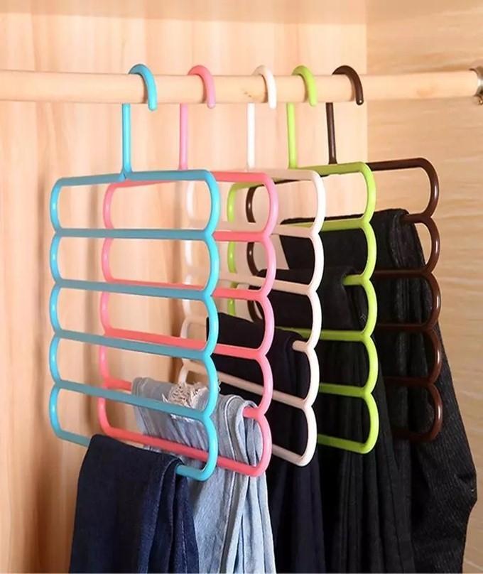 Random Color - 5 Layers Plastic Hanger, Wardrobe Space Saving, Multifunctional Hanger - Techmanistan in Pakistan