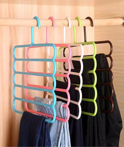 Random Color - 5 Layers Plastic Hanger, Wardrobe Space Saving, Multifunctional Hanger - Techmanistan in Pakistan