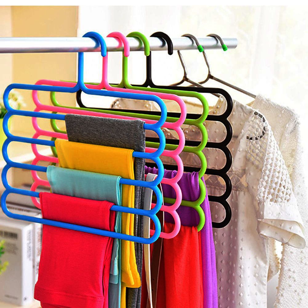 Random Color - 5 Layers Plastic Hanger, Wardrobe Space Saving, Multifunctional Hanger - Techmanistan in Pakistan