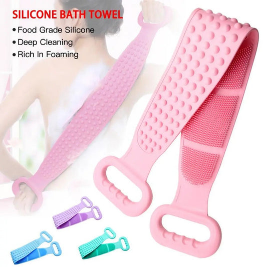 Random Color Extendable Silicone Back Body Scrubber Brush Belt Exfoliating Scrubber, Bath Shower Silicone Body Brush Bath Belt - Techmanistan in Pakistan