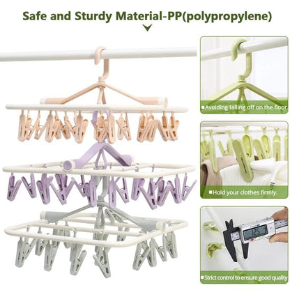 Random Color - Foldable 20 Clips Hanger, Folding Hanging Cloth Hanger with 20 Clips Drying Folding Storage Racks for Underwear Socks - Techmanistan in Pakistan
