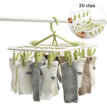 Random Color - Foldable 20 Clips Hanger, Folding Hanging Cloth Hanger with 20 Clips Drying Folding Storage Racks for Underwear Socks - Techmanistan in Pakistan