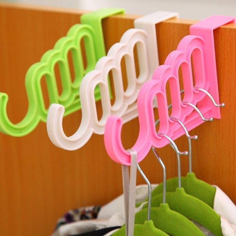 Random Color - Multifunctional Durable 4 Holes & 1 Hook Door Hanger, Shawls Hanger, Multi Hooks Hanger, Wardrobe Over Door Hanging Mini Plastic Hook Hanger, Towel Hanger - Techmanistan in Pakistan
