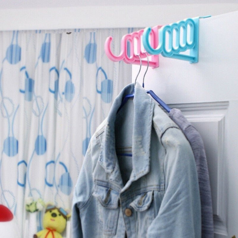 Random Color - Multifunctional Durable 4 Holes & 1 Hook Door Hanger, Shawls Hanger, Multi Hooks Hanger, Wardrobe Over Door Hanging Mini Plastic Hook Hanger, Towel Hanger - Techmanistan in Pakistan