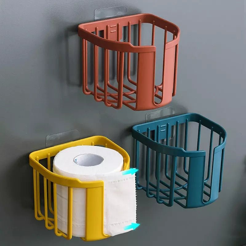 Random Color - Punch Free Wall Mounted Bathroom Tissue Roll Holder - Techmanistan in Pakistan