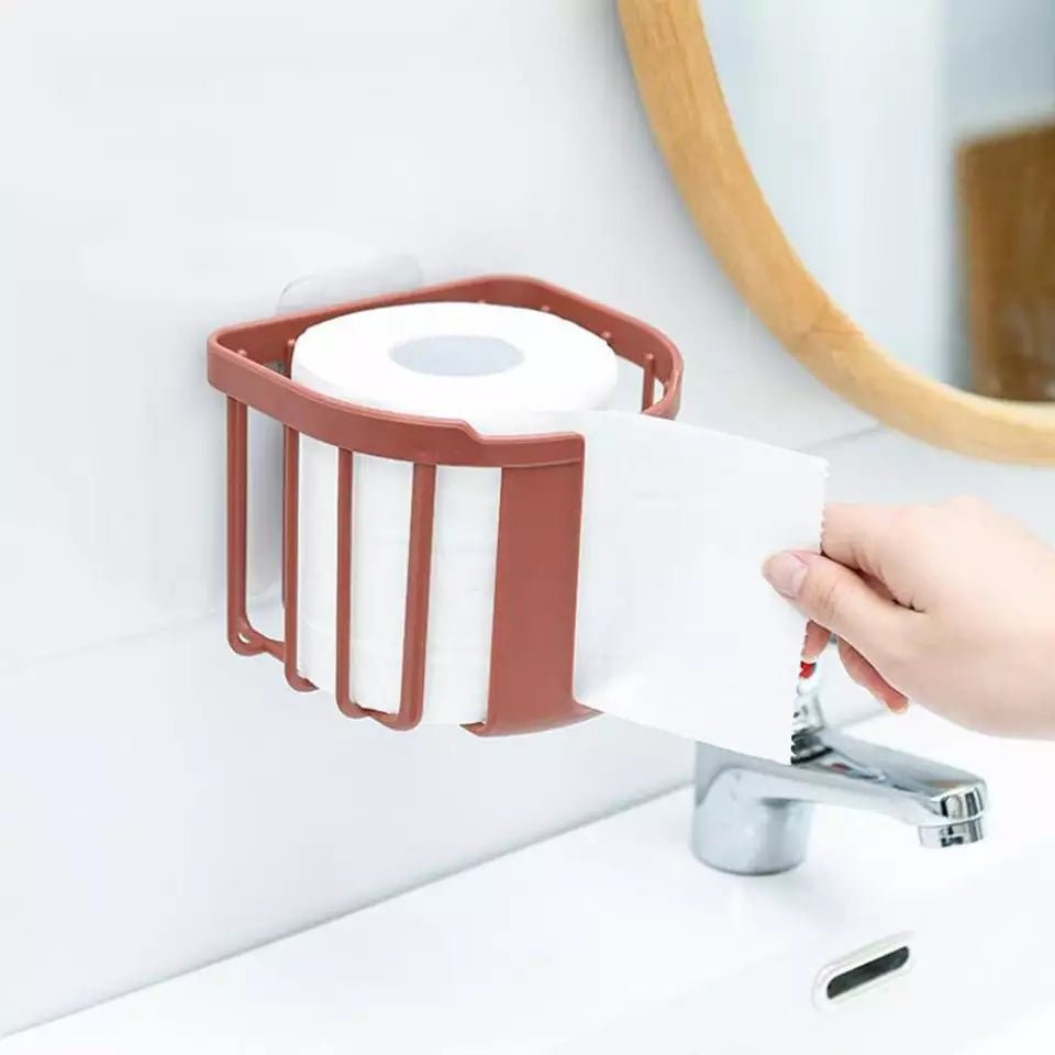Random Color - Punch Free Wall Mounted Bathroom Tissue Roll Holder - Techmanistan in Pakistan