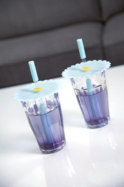 Random Color - Silicone Cover Sippers with Straws Set, 2 Pcs Cover & Sip Set, Silicone Sipper Set - Techmanistan in Pakistan