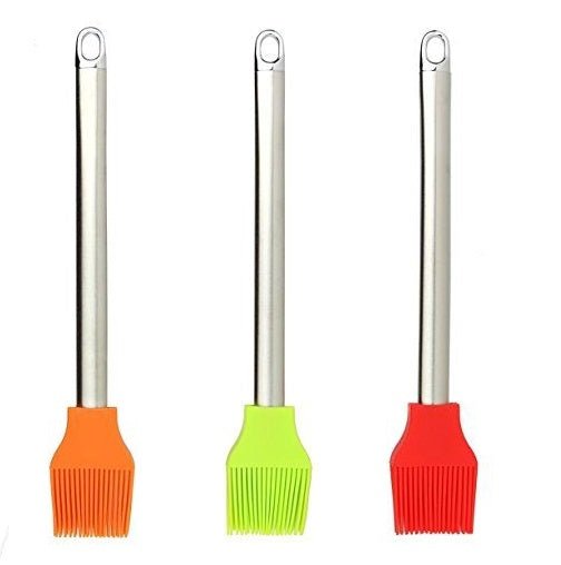 Random Color Stainless Steel Handle Silicon Kitchen Basting Oil Brush - 1 Piece - Techmanistan in Pakistan
