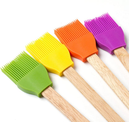 Random Color Wooden Handle Silicon Kitchen Basting Oil Brush - 1 Piece - Techmanistan in Pakistan