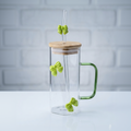 Green Bow Hexagonal Glass Tumbler with Straw