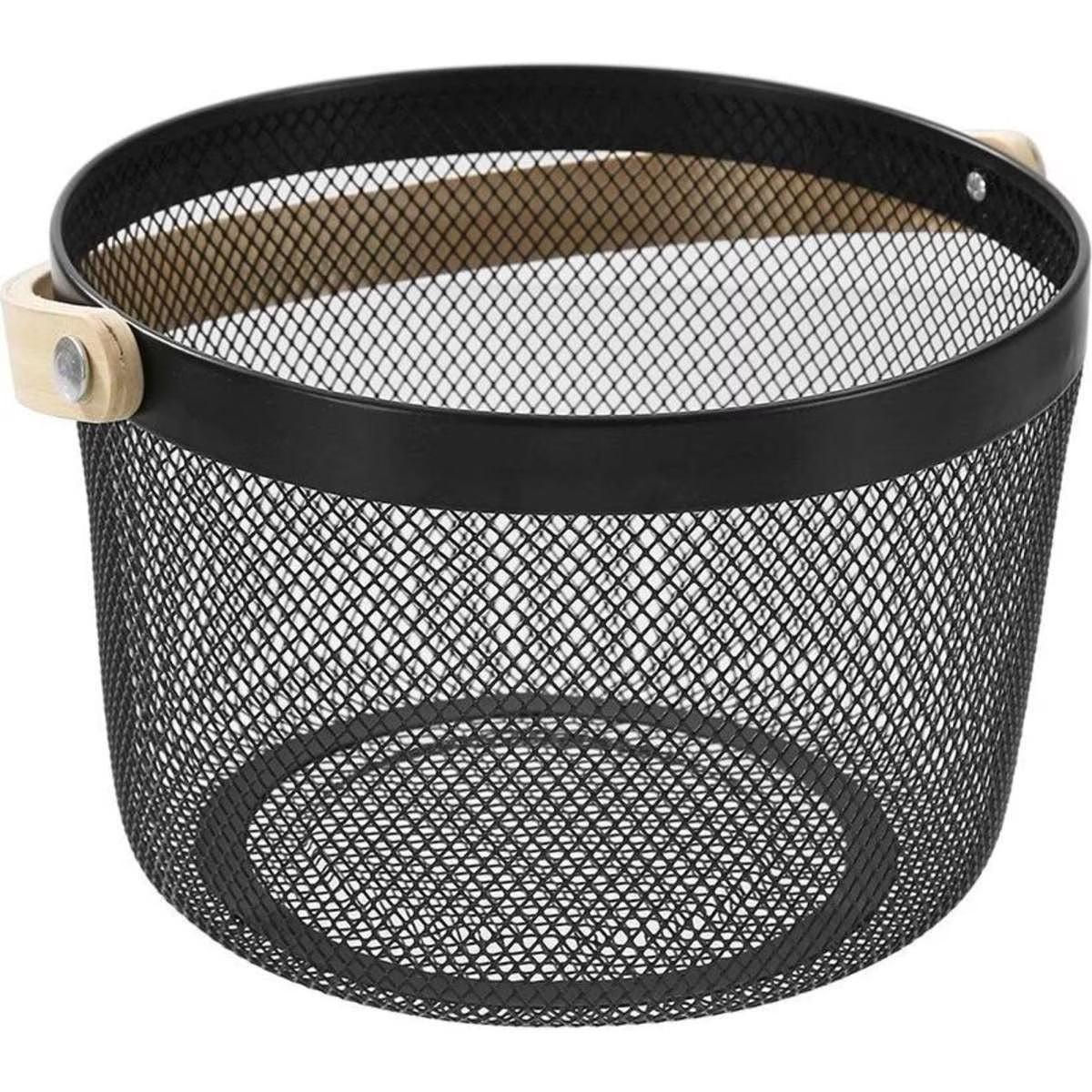 Round Metal Mesh Basket with Wooden Handle - Techmanistan in Pakistan