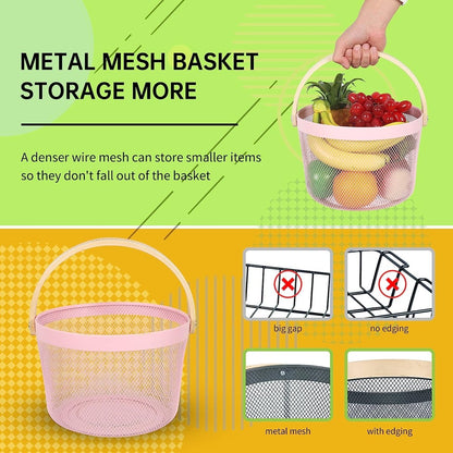 Round Metal Mesh Basket with Wooden Handle - Techmanistan in Pakistan