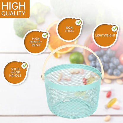 Round Metal Mesh Basket with Wooden Handle - Techmanistan in Pakistan