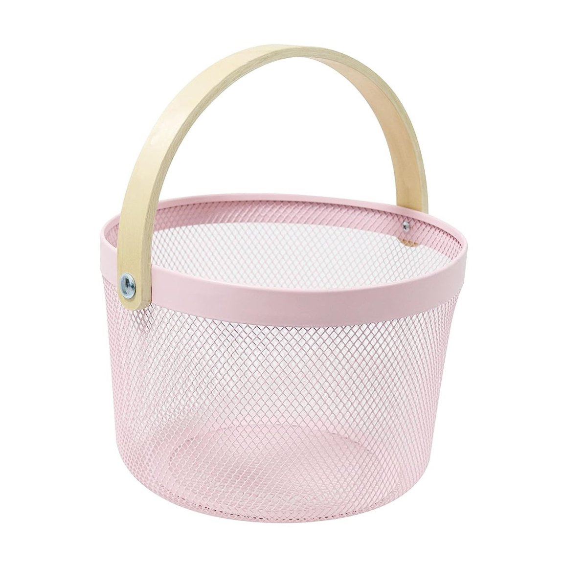 Round Metal Mesh Basket with Wooden Handle - Techmanistan in Pakistan