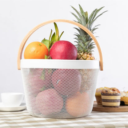 Round Metal Mesh Basket with Wooden Handle - Techmanistan in Pakistan