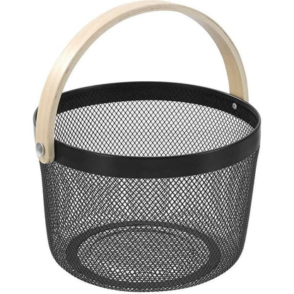 Round Metal Mesh Basket with Wooden Handle - Techmanistan in Pakistan