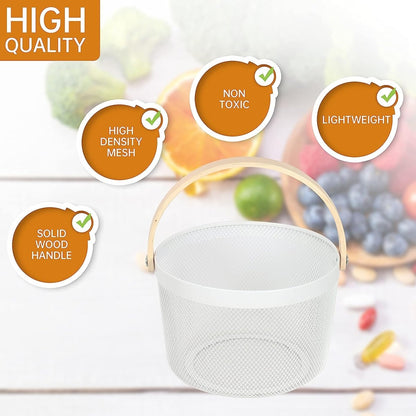 Round Metal Mesh Basket with Wooden Handle - Techmanistan in Pakistan