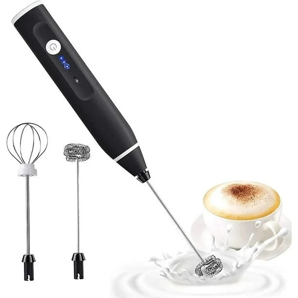Portable Milk Frother with 2 Stainless Steel Heads and 3 Speeds