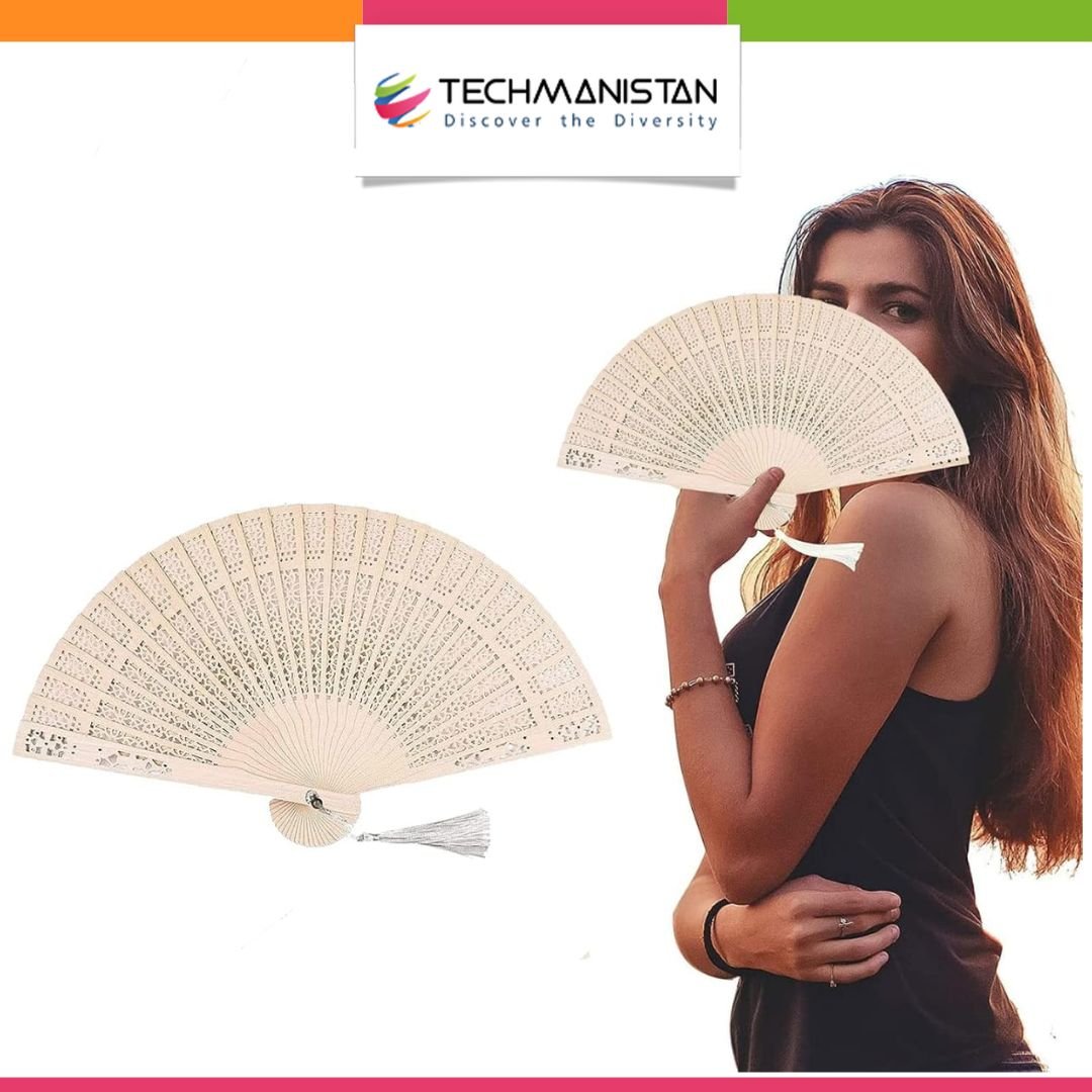 Sandalwood Folding Hand Fan - Techmanistan in Pakistan