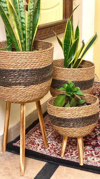 Seagrass Standing Planter Plant Pots With Wooden Legs - Techmanistan in Pakistan