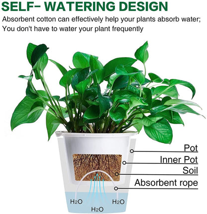 Self Watering Flower Pot With Iron Stand, Indoor Plastic Flower Pot With Cotton Rope, Stand & Container For Water, Self Watering Style Lazy Pot & Iron Stand - Techmanistan in Pakistan